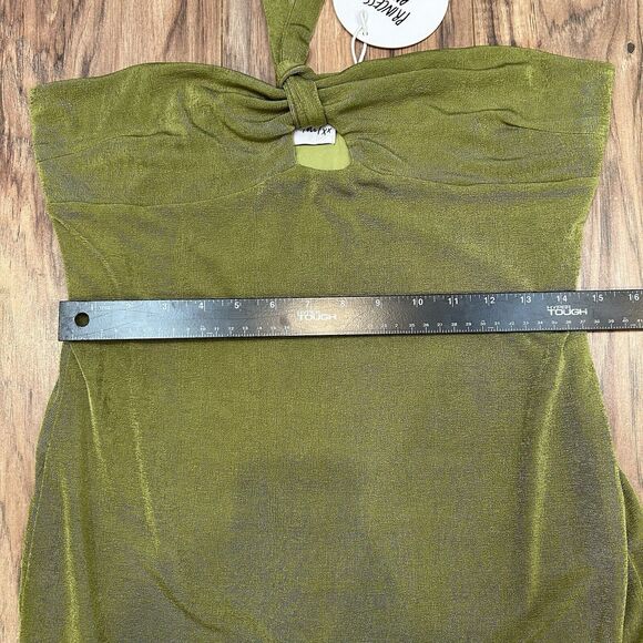 NWT Princess Polly Sydnee Green Halter Mini Dress Stretch Peek-a-Boo Women 12 - Picture 6 of 10